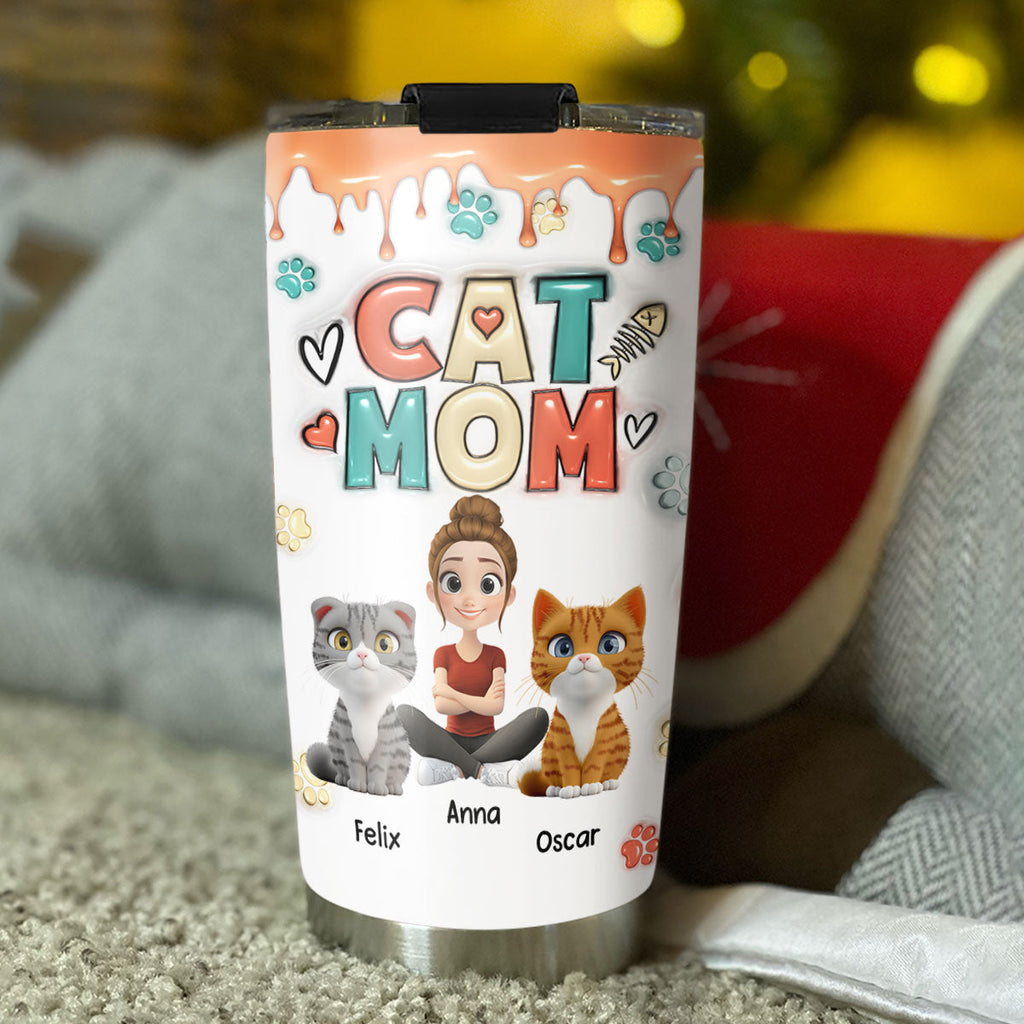 Custom Christmas Birthday Gifts For Cat Mom, Cat Lovers • Cute Mom Of Cats - Personalized 3D Inflated Effect Tumbler