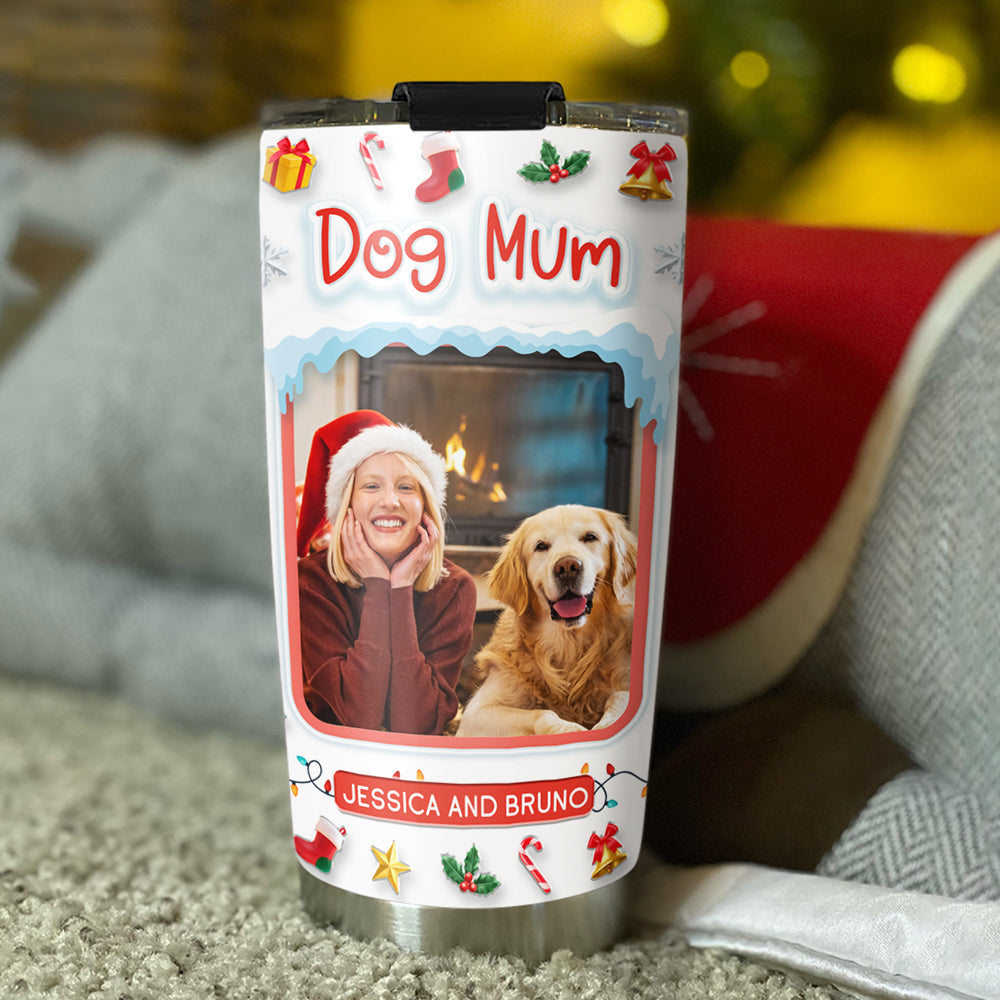 Custom Photo Christmas Birthday Gifts For Dog Mom, Dog Lovers • Under The Mistletoe Photo - Personalized 3D Effect Tumbler