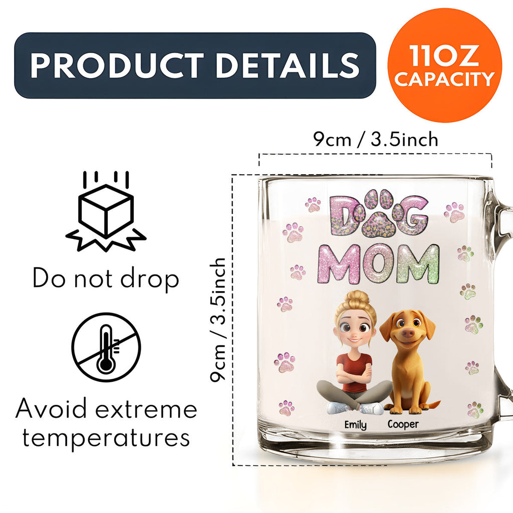 Custom Christmas Birthday Gifts For Dog Mom, Dog Lovers • Dog Mom Lovely Chibi - Personalized 3D Inflated Effect Glass Mug