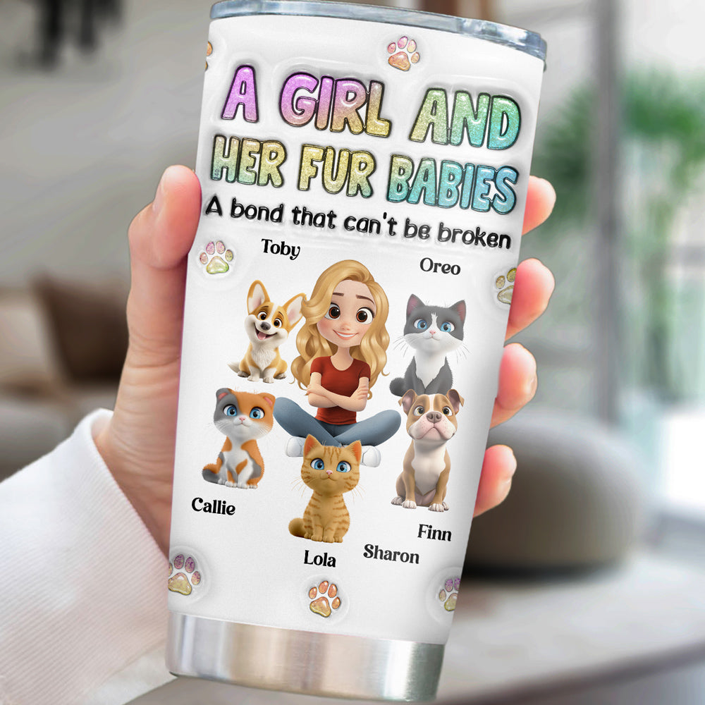 Custom Christmas Birthday Gifts For Pet Mom, Pet Lovers • A Girl And Her Fur Baby - Personalized 3D Inflated Effect Tumbler