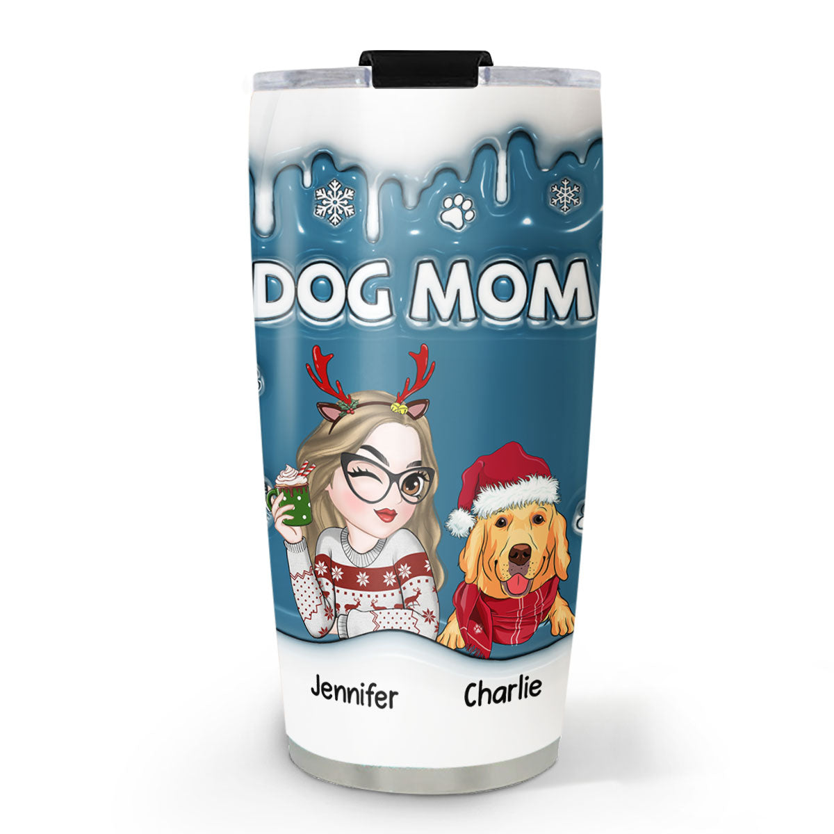 Custom Mother's day Birthday Gifts For Pet Mom, Pet Lovers • Christmas Mom Dad Of Dogs Ver 2 - Personalized 3D Inflated Effect Tumbler
