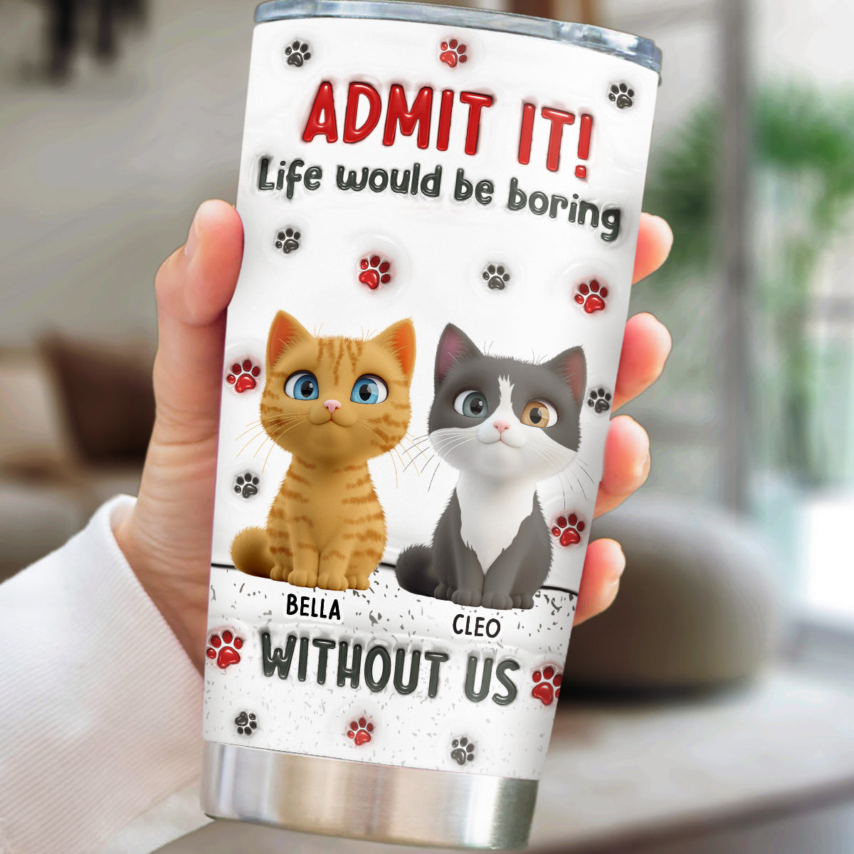 Custom Christmas Birthday Gifts For Cat Mom, Cat Lovers • Accept It Cat - Personalized 3D Inflated Effect Tumbler
