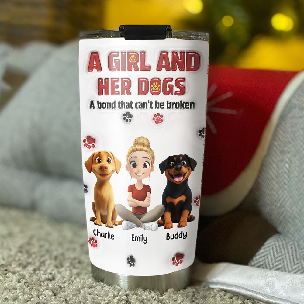 Custom Christmas Birthday Gifts For Dog Mom, Dog Lovers • A Girl And Her Dog Version 2 - Personalized 3D Inflated Effect Tumbler