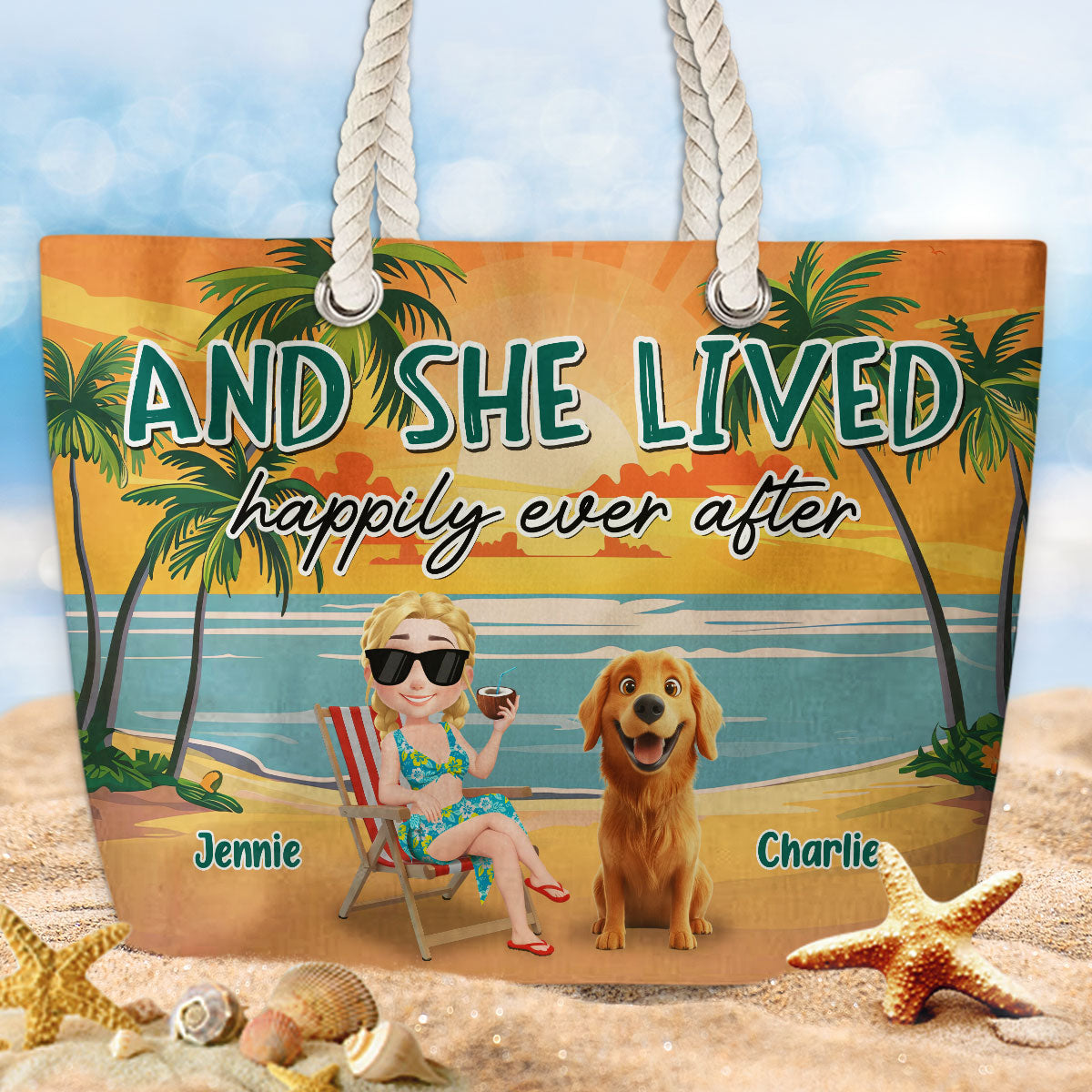 Happily Ever After Cartoon - Personalized Beach Bag