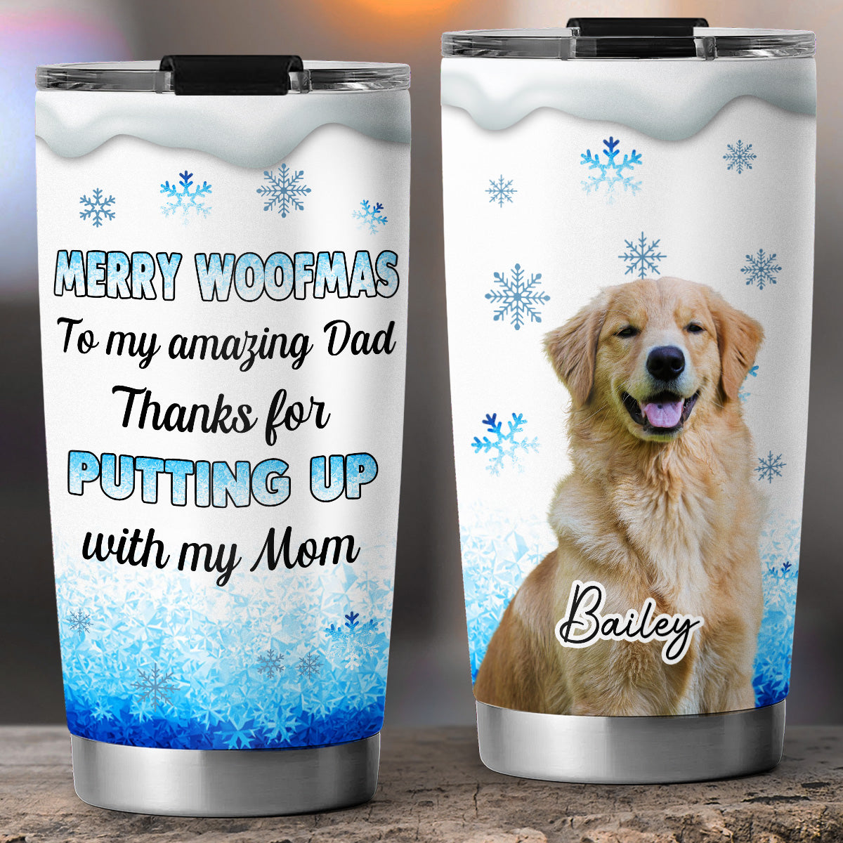 Custom Photo Christmas Birthday Gifts For Dog Lovers • Happy Woofmas Photo - Personalized Tumbler