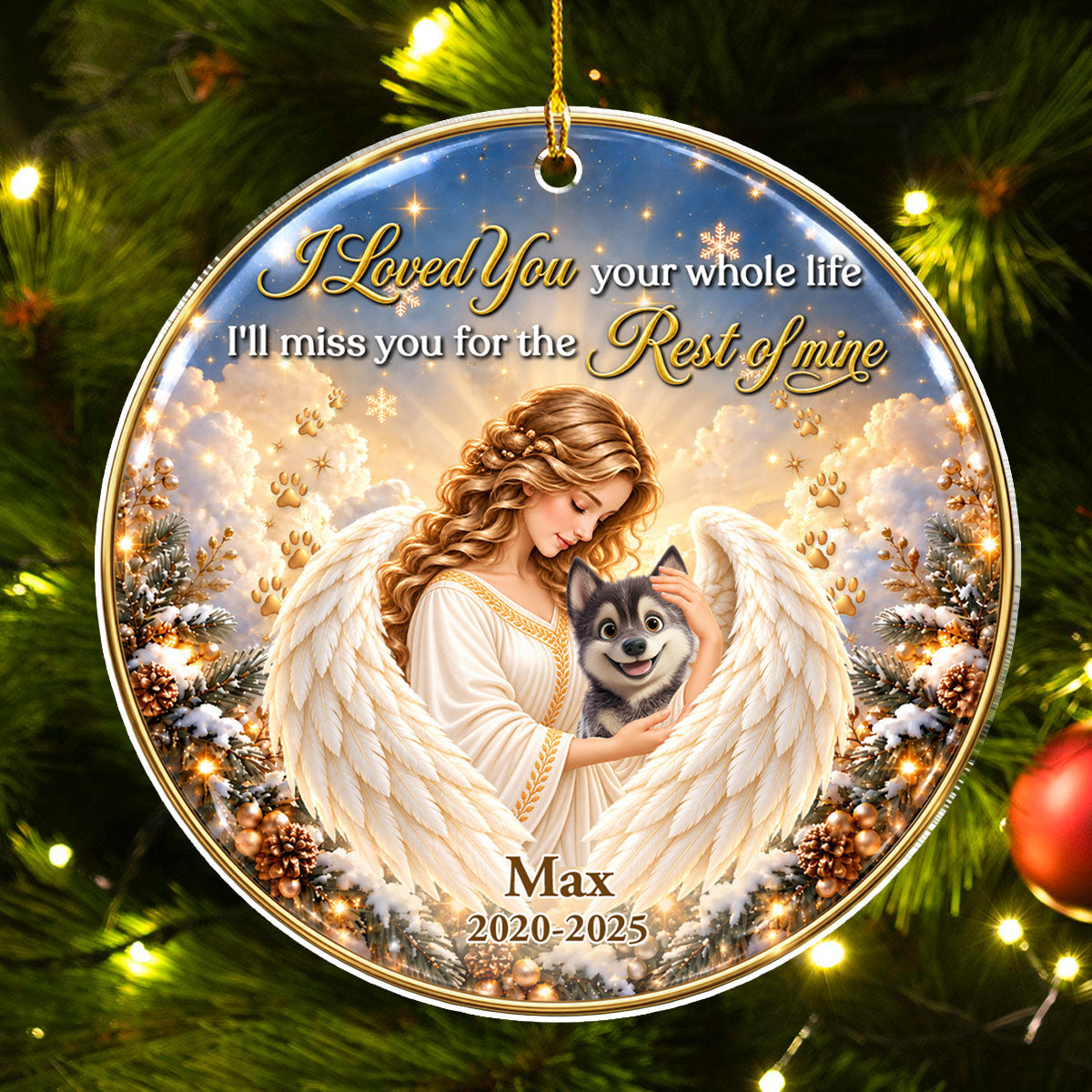 Custom Christmas Memorial Sympathy Gifts For Dogs, Cats • Forever Our Angel Version 2 - Personalized 3D Effect Acrylic Ornament