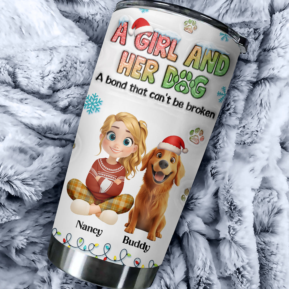 Custom Christmas Birthday Gifts For Dog Mom, Dog Lovers • A Girl And Her Dog Christmas - Personalized 3D Inflated Effect Tumbler