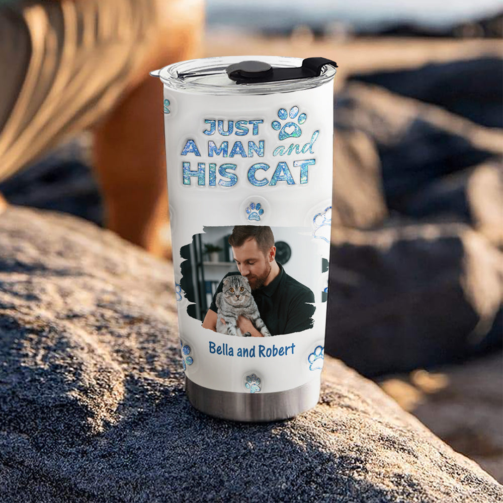 Custom Photo Christmas Birthday Gifts For Cat Dad, Cat Lovers • You Are The Miracle Cat Dad Photo Ver - Personalized 3D Inflated Effect Tumbler