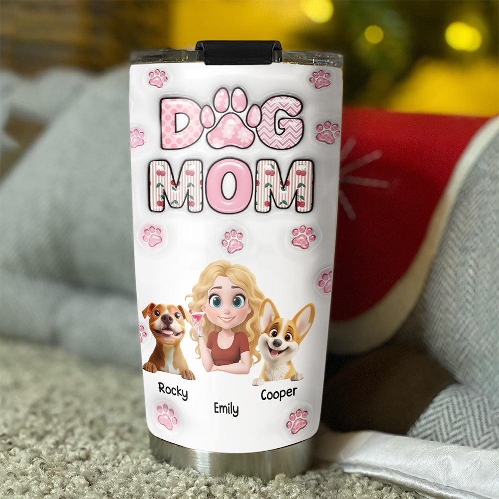 Custom Christmas Birthday Gifts For Dog Mom, Dog Lovers • Cherry On Top - Personalized 3D Inflated Effect Tumbler