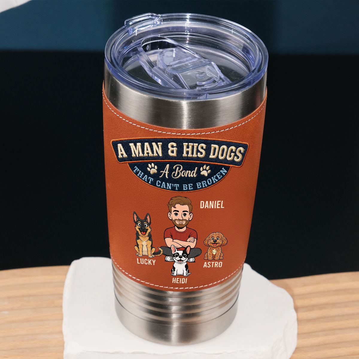 Custom Christmas Birthday Gifts For Dog Dad, Dog Lovers • Forever My Dog - Personalized Leather Tumbler