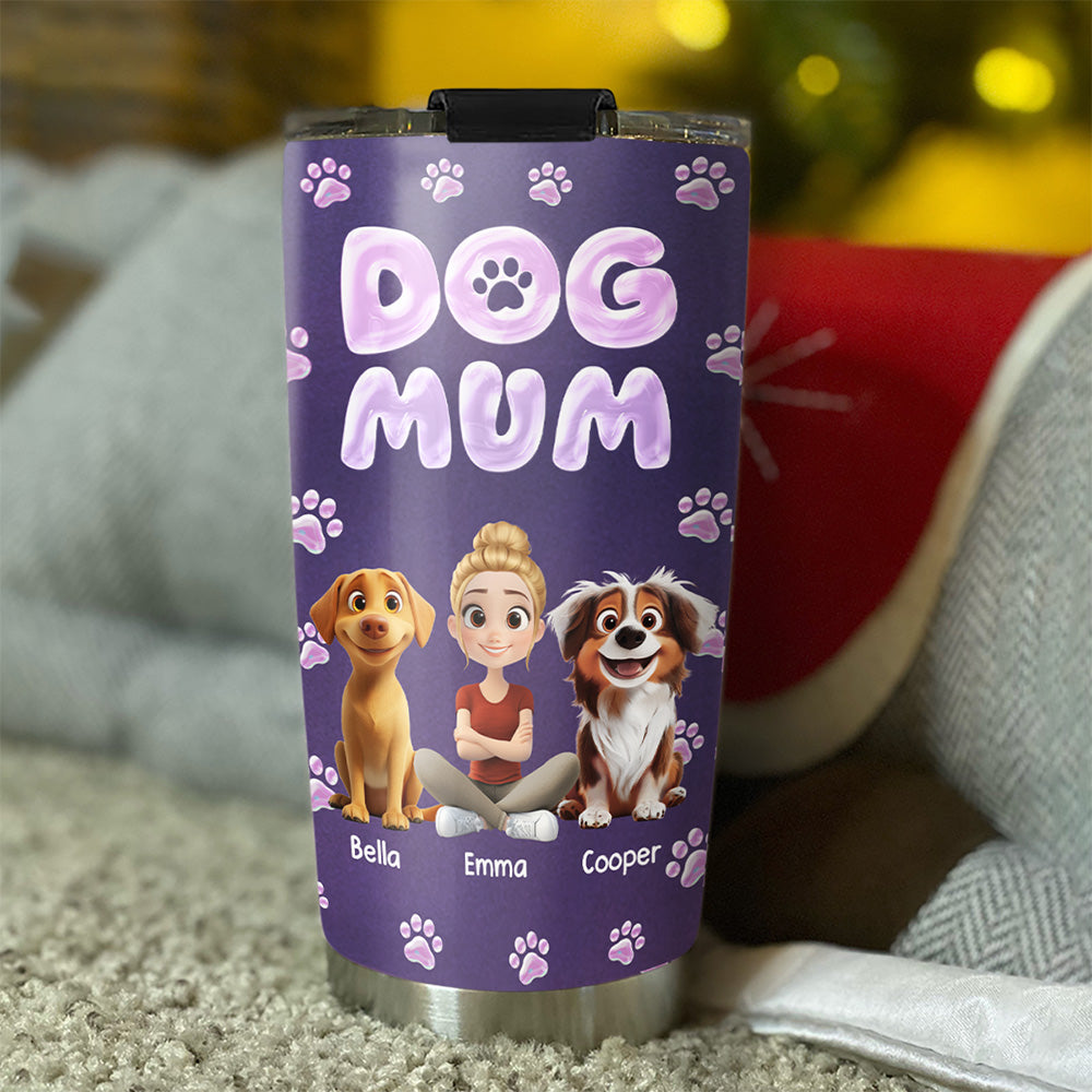 Custom Christmas Birthday Gifts For Dog Mom, Dog Lovers • Colorful New Dog Mom - Personalized 3D Inflated Effect Tumbler