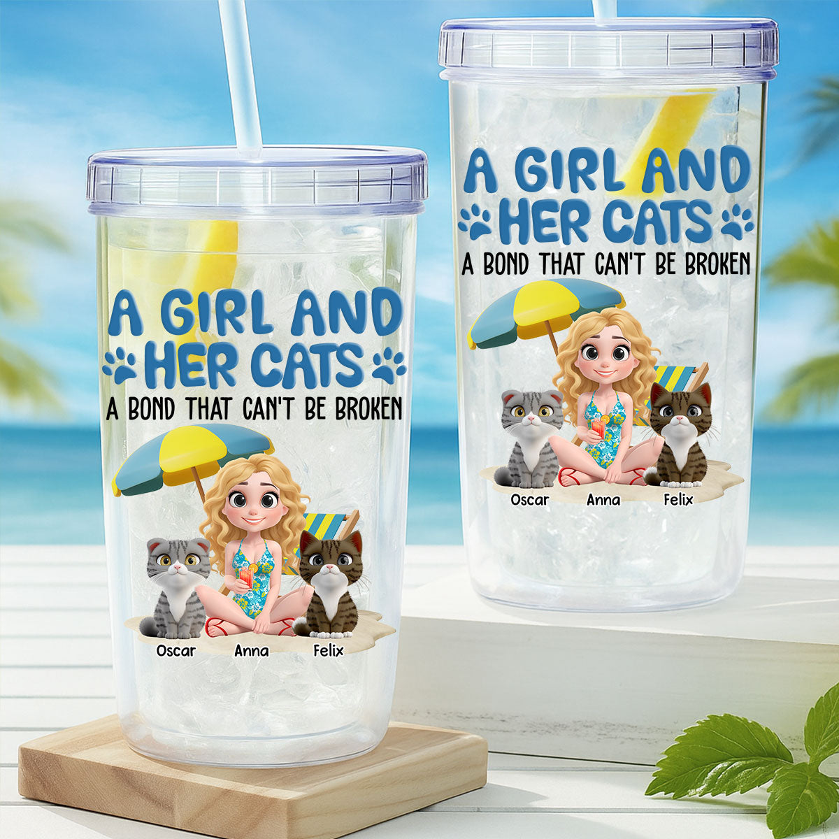 Custom Christmas Birthday Gifts For Cat Mom, Cat Lovers • A Girl And Her Cats - Personalized 14oz Plastic Tumbler