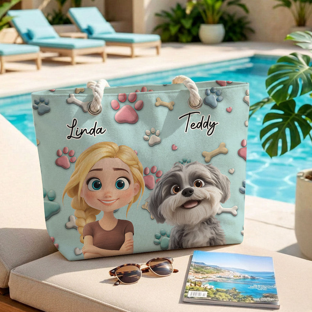 Dog And Human Cartoon - Personalized Beach Bag