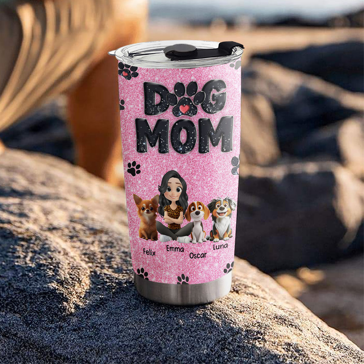 Custom Mother's day Birthday Gifts For Dog Mom, Dog Lovers • Lovely Dog Mom Blink - Personalized Tumbler