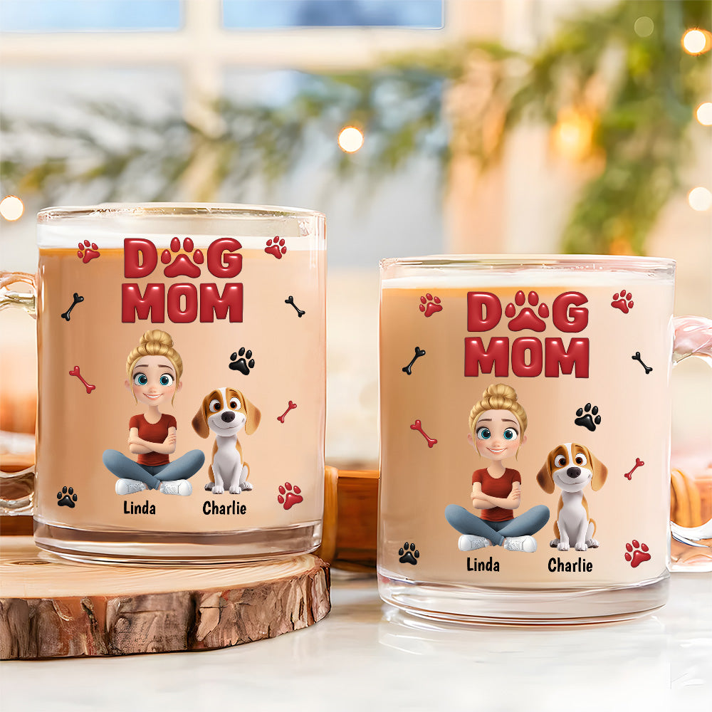 Custom Christmas Birthday Gifts For Dog Mom, Dog Lovers • Lovely Dog Mama - Personalized 3D Inflated Effect Glass Mug