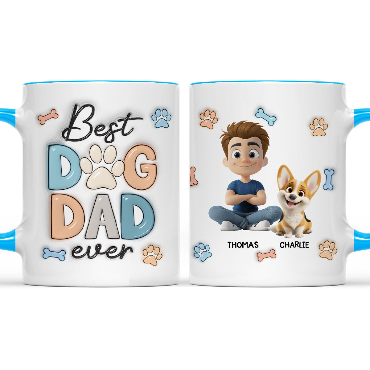 Custom Father's day Birthday Gifts For Dog Dad, Dog Lovers • Best Dog Dad - Personalized 3D Inflated Effect Accent Mug