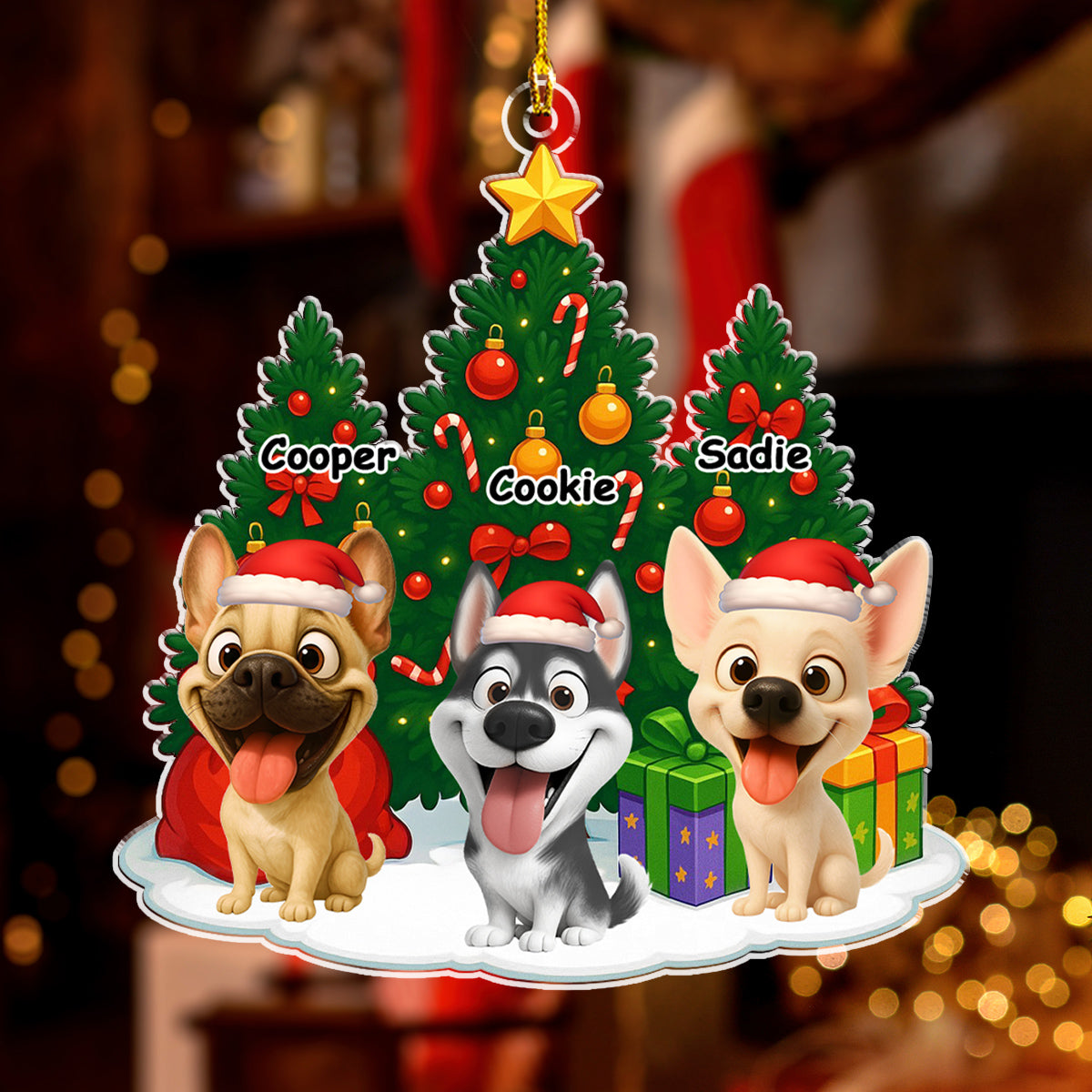 Custom Christmas Decor Home Birthday Gifts For Dog Lovers • Dog Under Christmas Tree - Personalized Acrylic Ornament