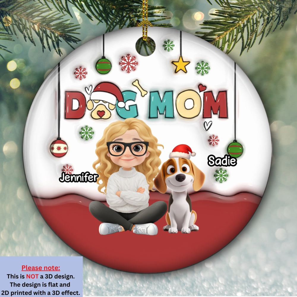 Custom Christmas Decor Home Birthday Gifts For Dog Mom, Dog Lovers • Happy Holiday With My Lovely Dog - Personalized 3D Inflated Effect Ceramic Ornament