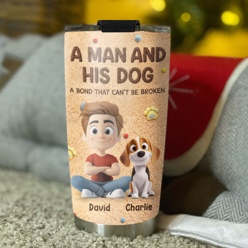 Custom Christmas Birthday Gifts For Dog Dad, Dog Lovers • Stuffy Man And His Dogs - Personalized 3D Effect Tumbler