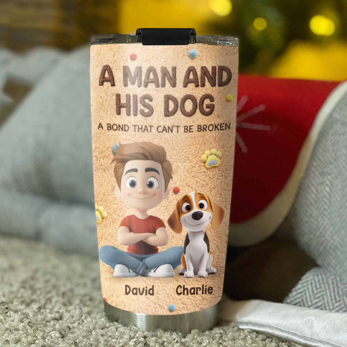 Custom Christmas Birthday Gifts For Dog Dad, Dog Lovers • Stuffy Man And His Dogs - Personalized 3D Effect Tumbler