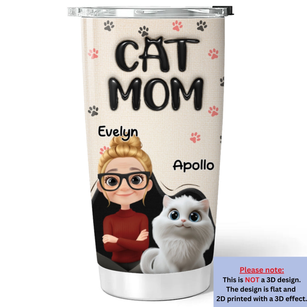 Custom Christmas Birthday Gifts For Cat Mom, Cat Lovers • Mom Love Cat The Most - Personalized 3D Inflated Effect Tumbler