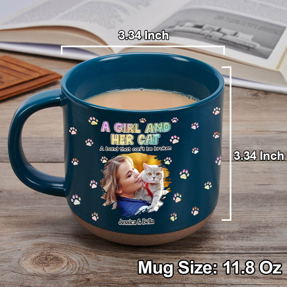 Custom Photo Christmas Birthday Gifts For Cat Mom, Cat Lovers • A Girl And Her Cat Photo - Personalized Pottery Mug