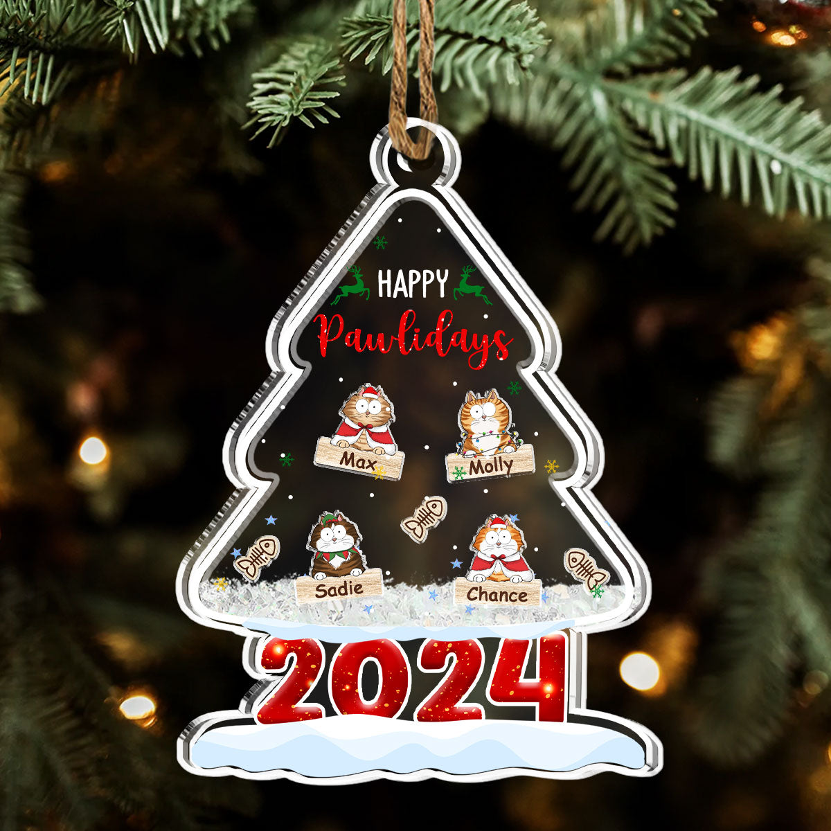 Custom Christmas Decor Home Birthday Gifts For Cat Lovers • Happy Pawlidays 2024 - Personalized Acrylic Shaker Ornament