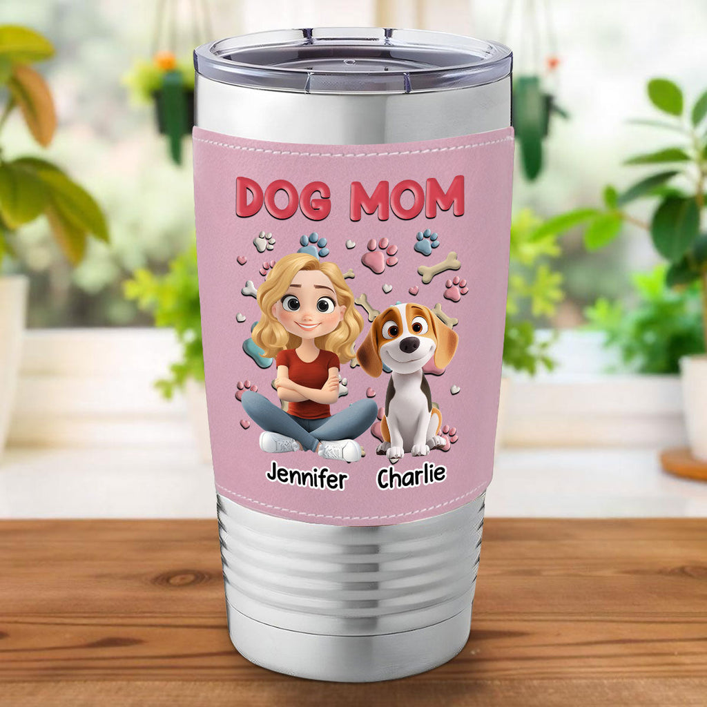 Custom Christmas Birthday Gifts For Dog Lovers • Dog Mom - Personalized Pink Leather Tumbler