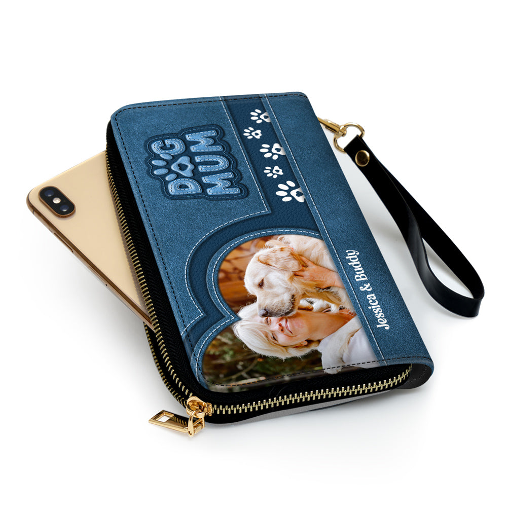 Chibi Cartoon Dog Mom Photo - Personalized Leather Wallet