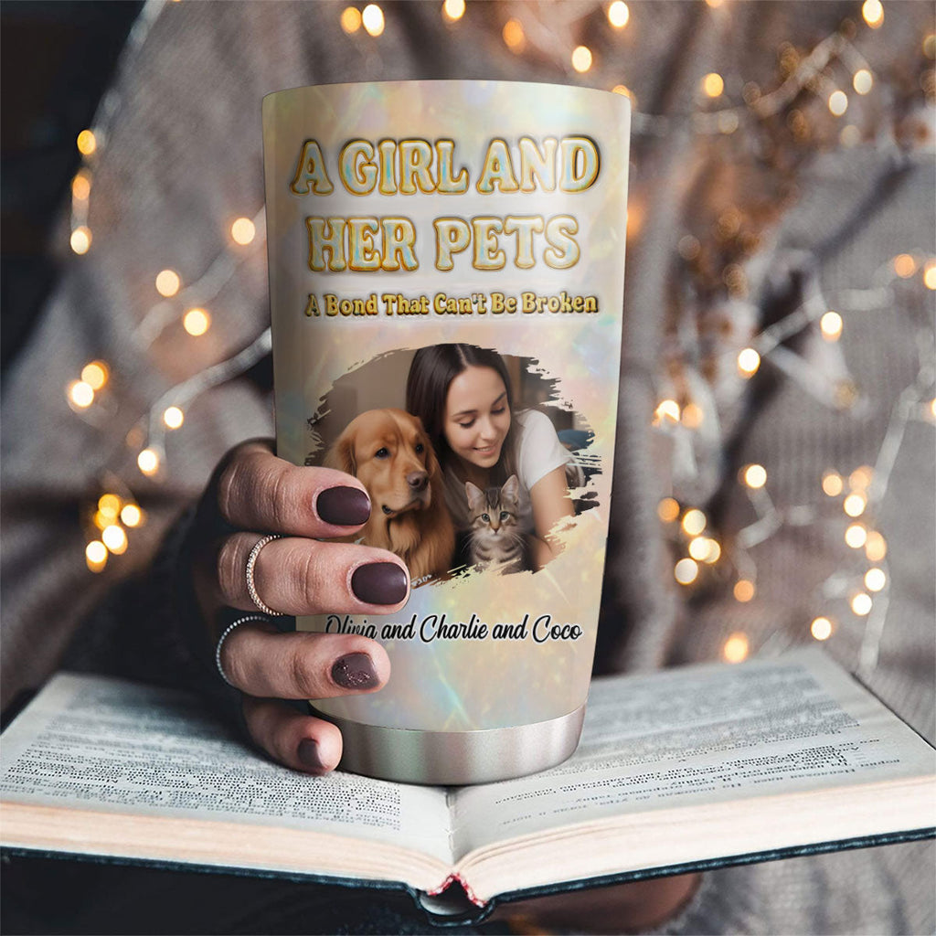 Custom Photo Christmas Birthday Gifts For Pet Mom, Pet Lovers • A Girl And Her Pet Pearl Photo - Personalized 3D Inflated Effect Tumbler