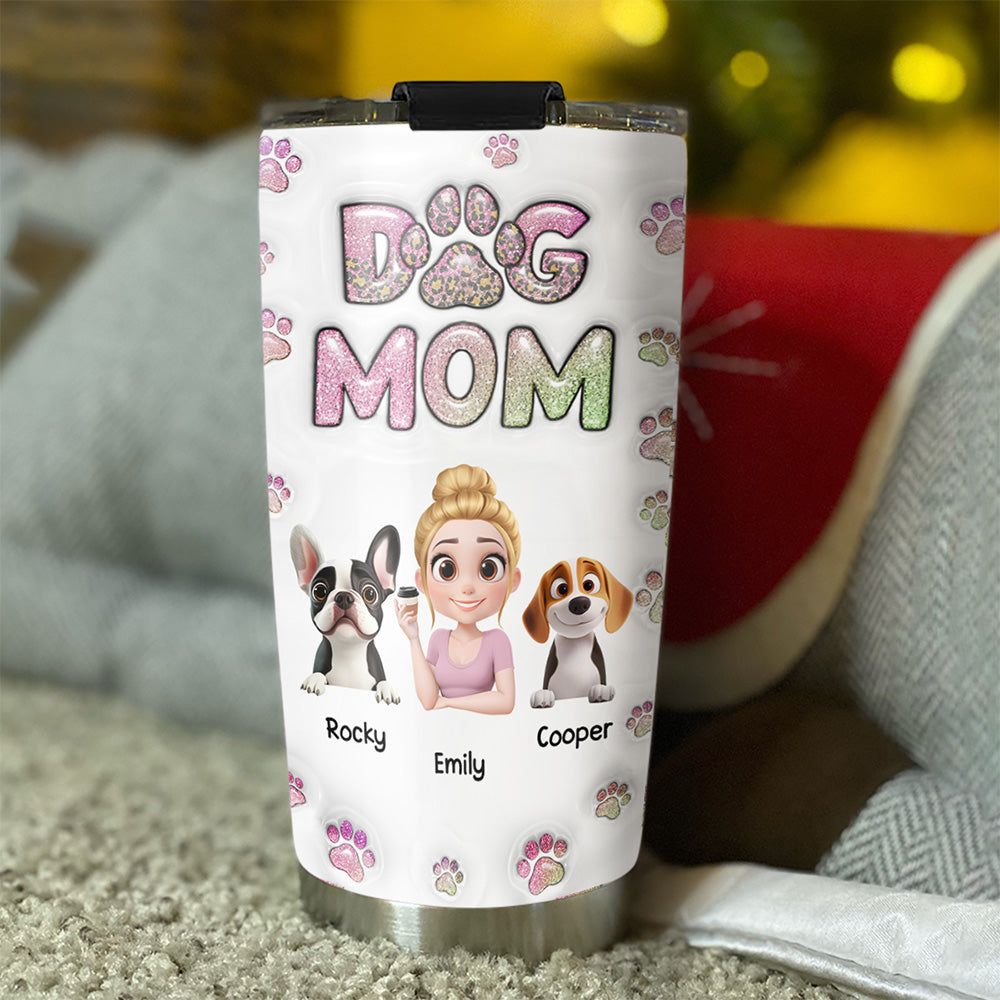 Custom Christmas Birthday Gifts For Dog Mom, Dog Lovers • Dog Mom Lovely Chibi Version 2 - Personalized 3D Inflated Effect Tumbler