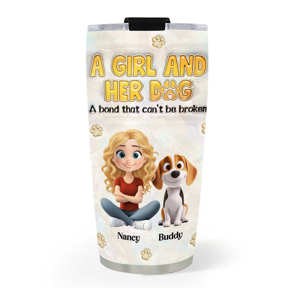 Custom Christmas Birthday Gifts For Dog Lovers • A Girl And Her Dog Mother Of Pearl - Personalized 3D Inflated Effect Tumbler