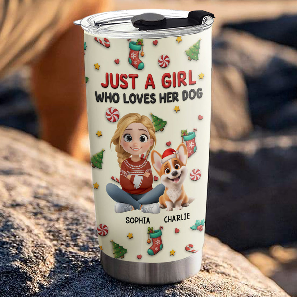 Custom Christmas Birthday Gifts For Dog Mom, Dog Lovers • Just A Girl Loves Her Dog So Much - Personalized 3D Effect Tumbler