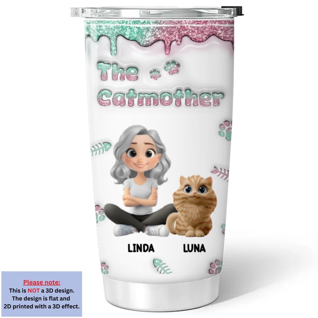 Custom Christmas Birthday Gifts For Cat Mom, Cat Lovers • The Catmother Ver 2 - Personalized 3D Inflated Effect Tumbler