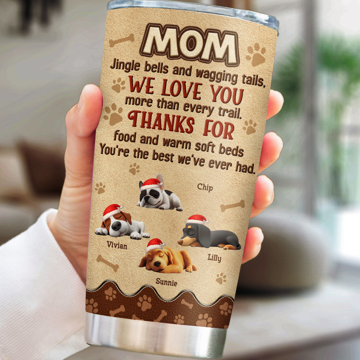 Custom Christmas Birthday Gifts For Dog Lovers • Thanks For Food And Warm Soft Bed - Personalized Tumbler