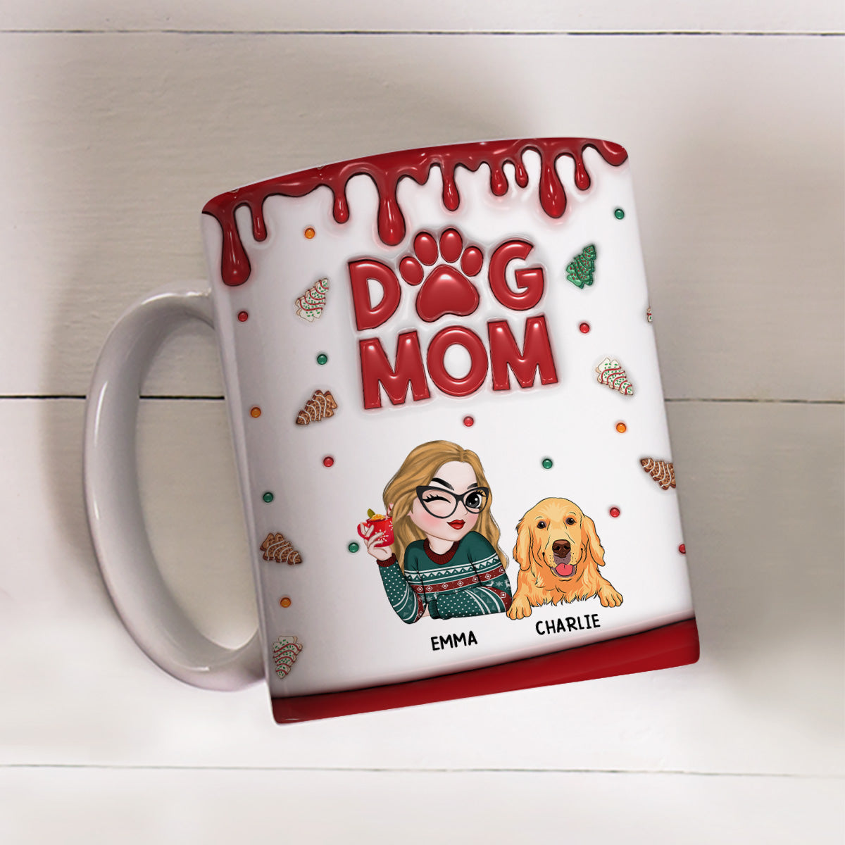 Custom Mother's day Birthday Gifts For Dog Mom, Dog Lovers • Lovely Dog Mom Cake - Personalized 3D Inflated Effect Mug