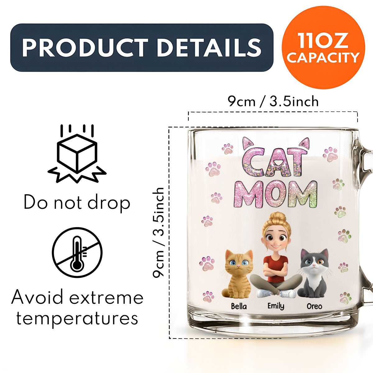 Custom Christmas Birthday Gifts For Dog Mom, Dog Lovers • Cat Mom Lovely Chibi - Personalized 3D Inflated Effect Glass Mug