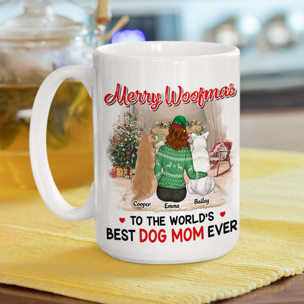 Custom Mother's day Birthday Gifts For Dog Mom, Dog Lovers • Merry Woofmas To Best Dog Mom - Personalized Coffee Mug