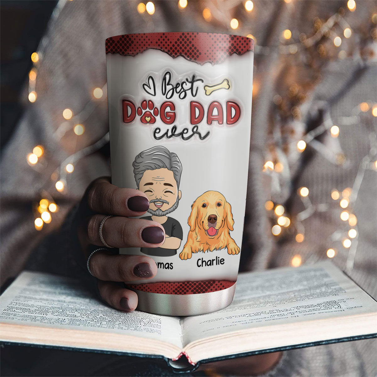 Custom Christmas Birthday Gifts For Dog Dad, Dog Lovers • Cool Dog Dad - Personalized 3D Inflated Effect Tumbler