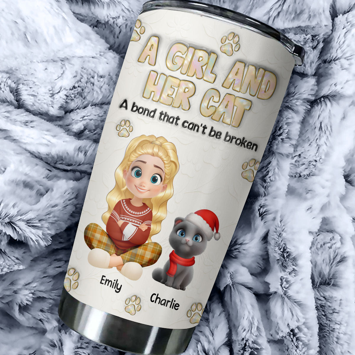 Custom Christmas Birthday Gifts For Pet Mom, Pet Lovers • A Girl And Her Cat Ver Pearl - Personalized 3D Inflated Effect Tumbler