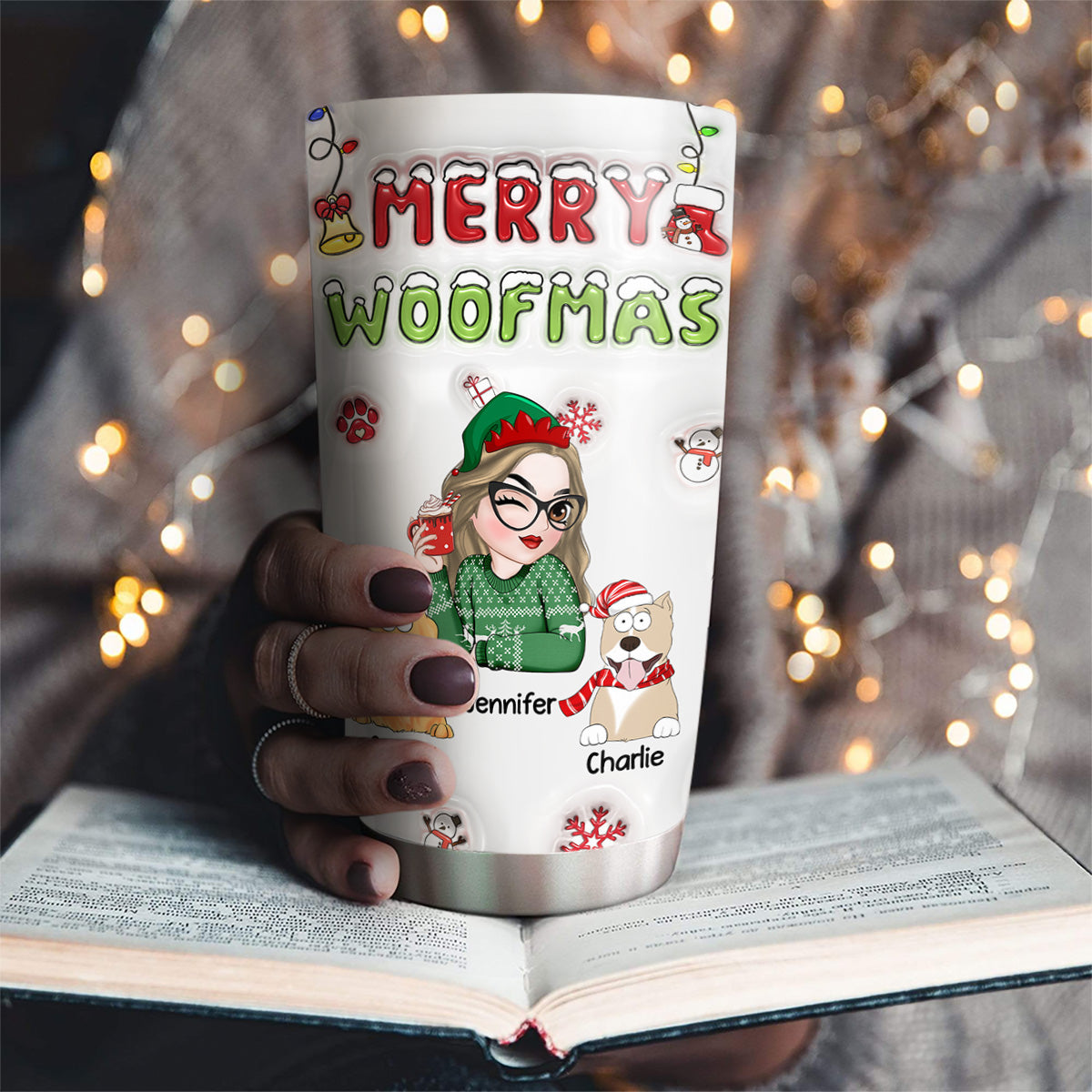 Custom Christmas Birthday Gifts For Pet Lovers • Woofmas Dog - Personalized 3D Inflated Effect Tumbler