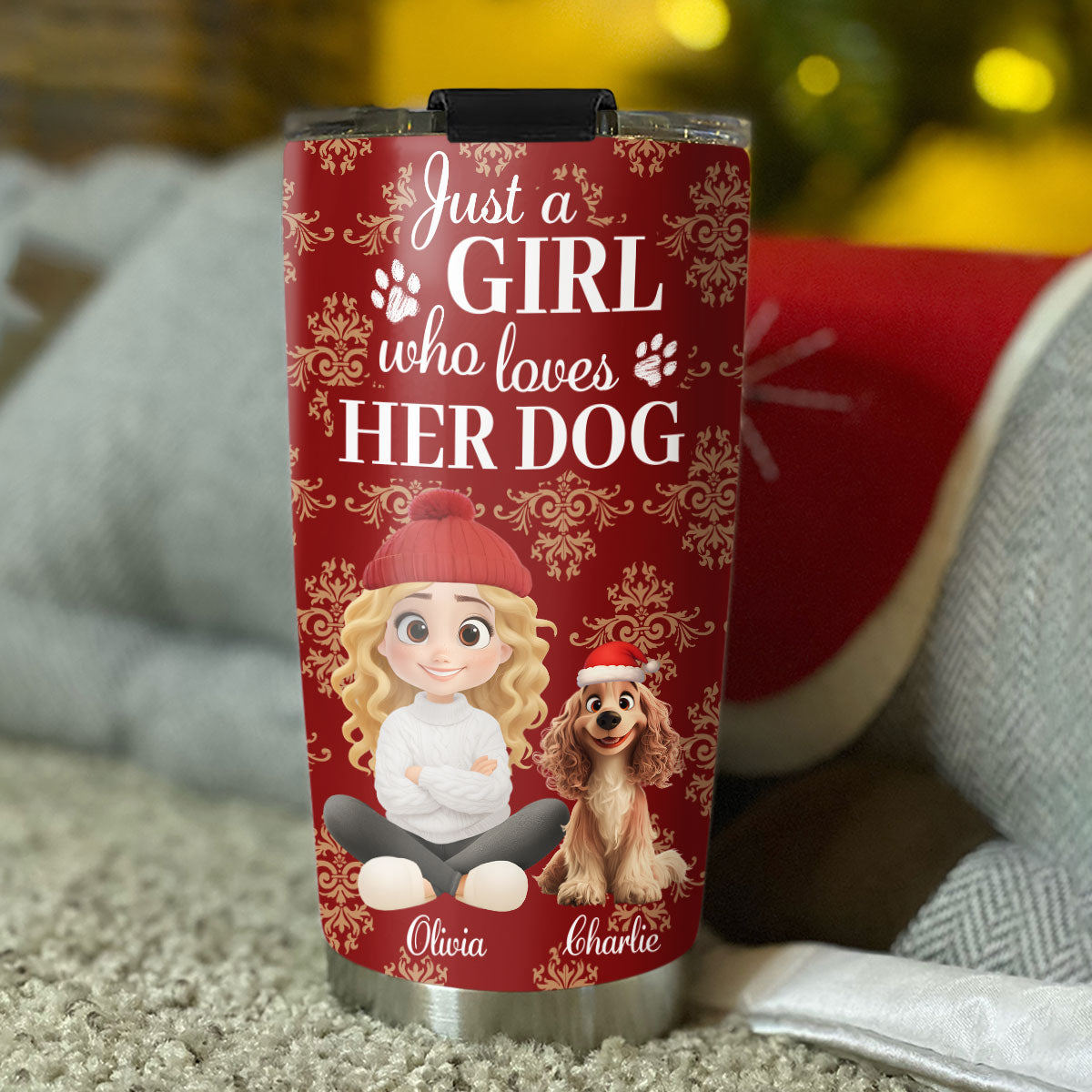 Custom Christmas Birthday Gifts For Dog Mom, Dog Lovers • Toile Dog Cartoon Christmas - Personalized Tumbler