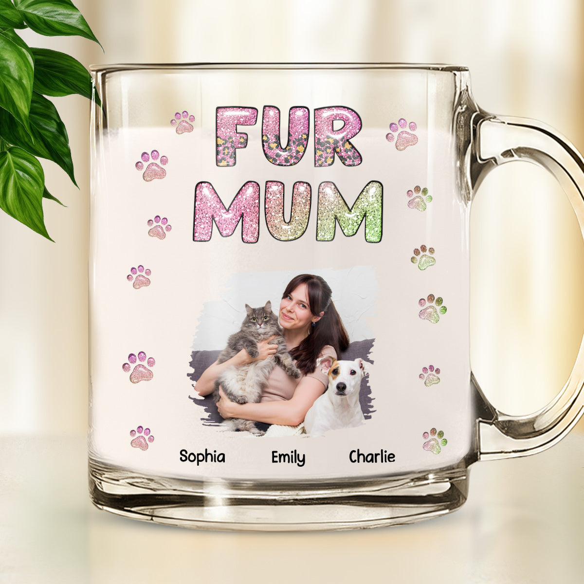 Custom Photo Christmas Birthday Gifts For Dog Mom, Dog Lovers • Fur Mom Lovely Chibi Version Photo - Personalized 3D Inflated Effect Glass Mug