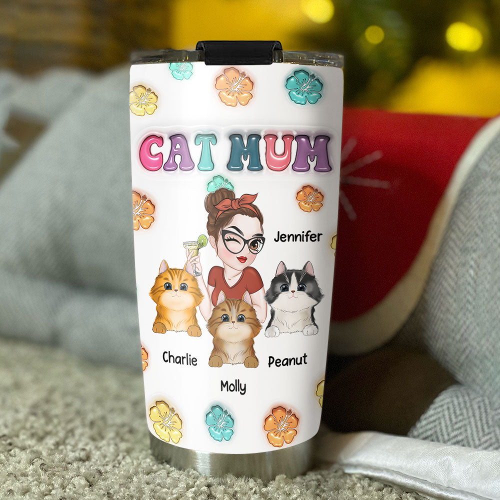 Custom Mother's day Birthday Gifts For Cat Mom, Cat Lovers • Cat Mom Summer - Personalized 3D Inflated Effect Tumbler