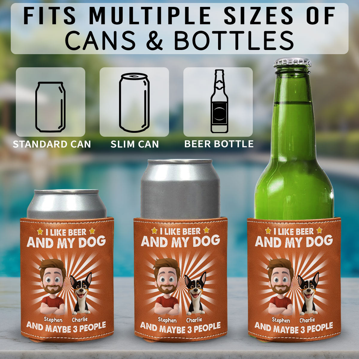I Like Beer - Personalized Leather Can Cooler Holder