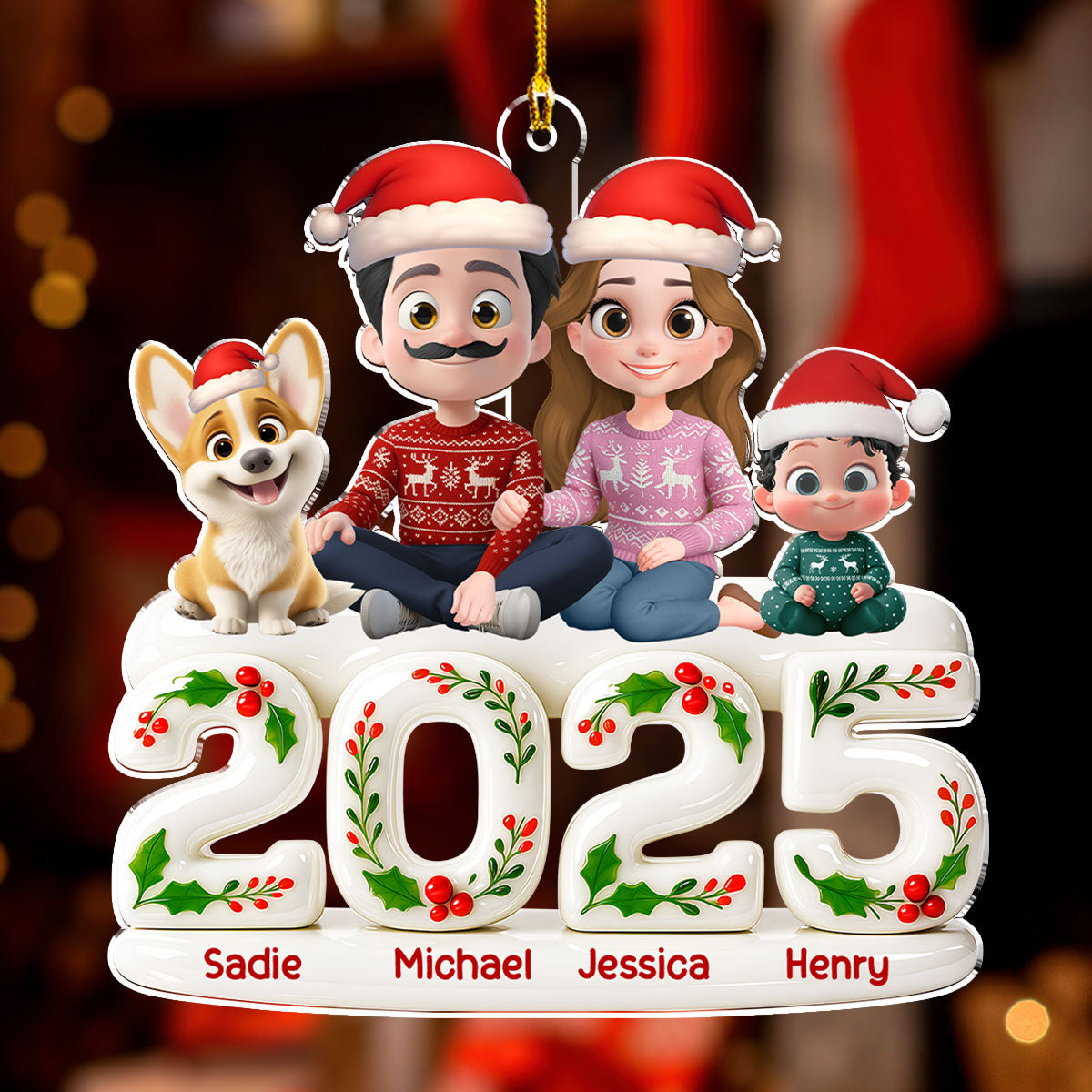 Custom Christmas Decor Home Birthday Gifts For Dog Lovers • Whole Family Hunt Rewards - Personalized 3D Effect Acrylic Ornament