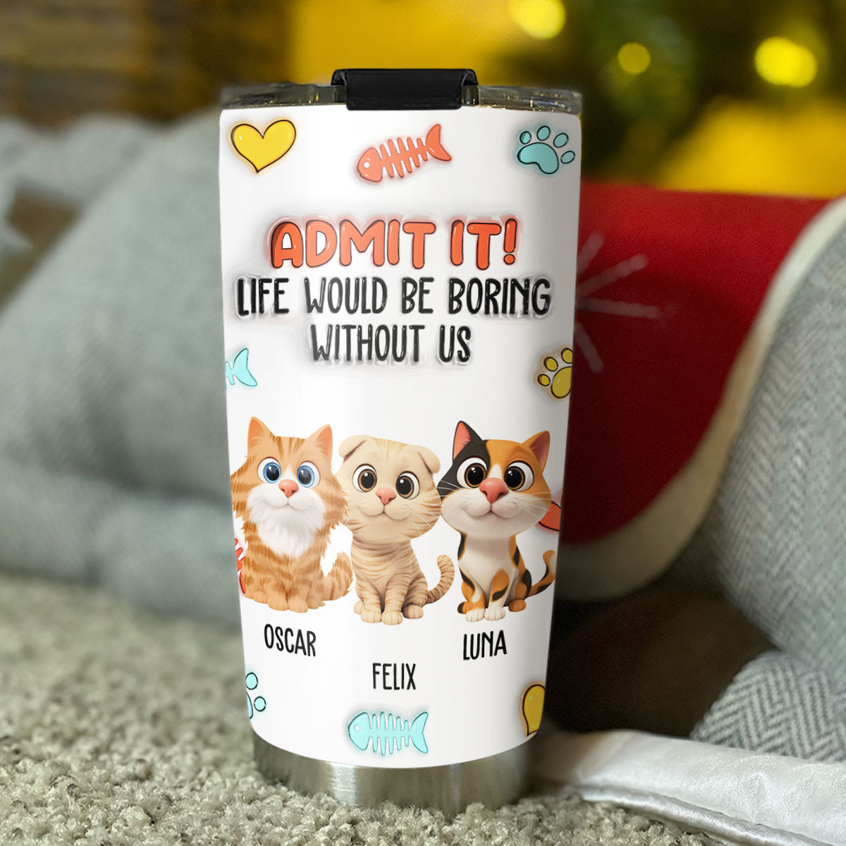 Custom Father's day Birthday Gifts For Cat Dad, Cat Lovers • Funny Admit It Cat - Personalized 3D Inflated Effect Tumbler