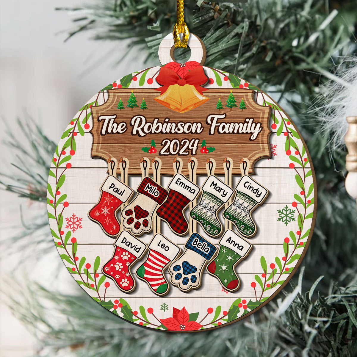 Lovely Family With Pet - Personalized Freeshape 2-Layered Wood Ornament