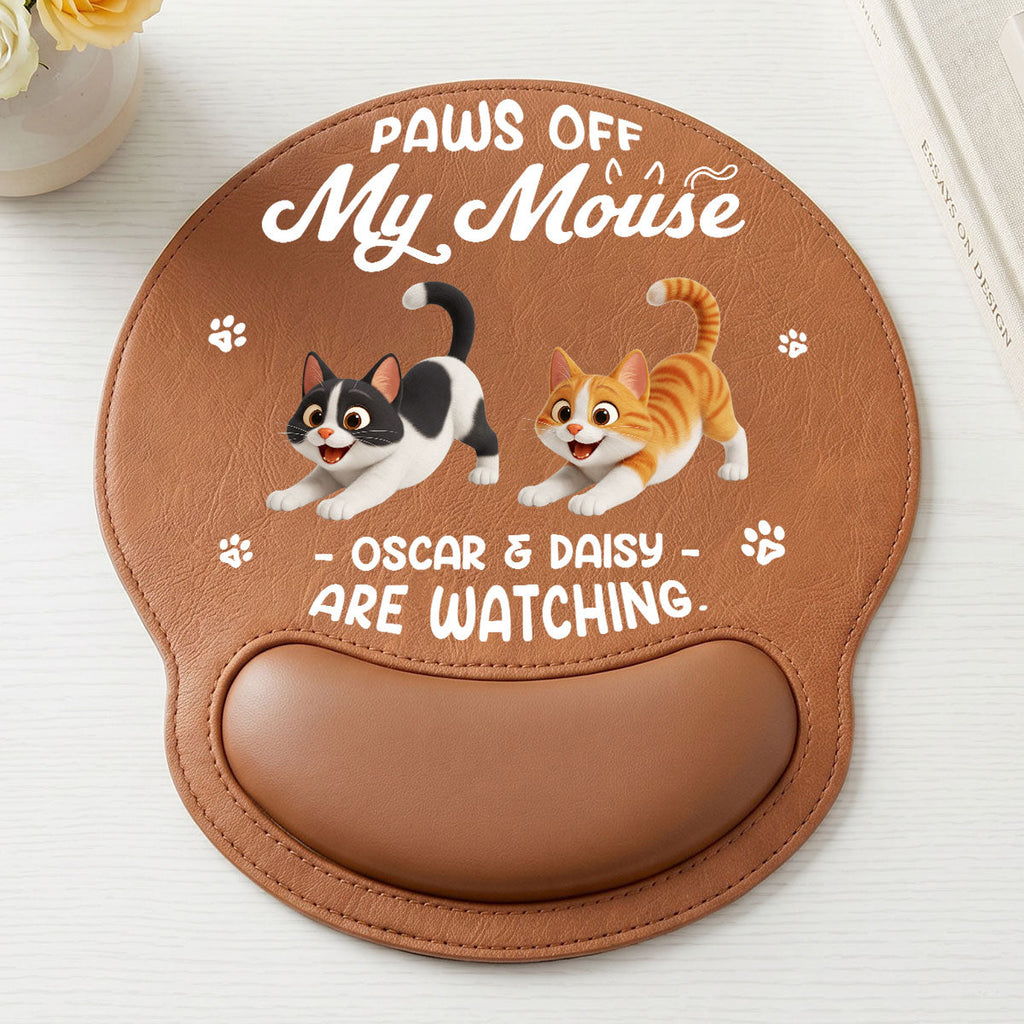 Paws Off My Mouse - Personalized Leather Mouse Pad