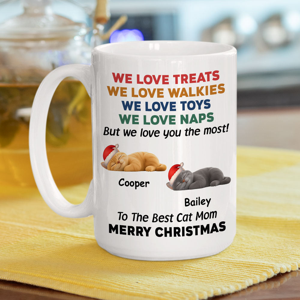 Custom Christmas Birthday Gifts For Cat Lovers • Cats Love You Snow Ver - Personalized Coffee Mug